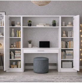 Resim Bilgisayar Masası, Hekta 2 Kapaklı Kitaplık Çalışma Masası - Beyaz Çok Renkli 