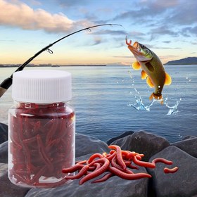 Resim 100 Adet TURIOU 4cm Yumuşak Balık Yemi - Gerçekçi Kırmızı Solucan & Kurbağa Tasarımı, Doğal Kırmızı ve Turuncu Renklerde, Tatlısu Levreği, Alabalık ve Sazan Avı İçin Şişe İçi Yem - Üst Su Olta Balıkçılığı, Silindirik Yem Kabı 