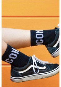 Resim Icon Yazılı Siyah Atletik Unisex Çorap Siyah 
