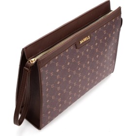 Resim Kadın Kahve Bahels Monogram Portföy Kulplu Clutch Çanta 