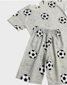Resim Aliş Kids Erkek Çocuk Pamuklu Gri Futbol Topu Desenli Kısa Kollu Şortlu Yazlık Pijama Takımı 