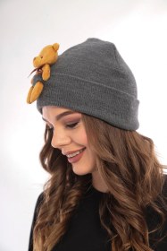 Resim Mamayaga Unisex Ayılı Spor Şık Tasarım Hediyelik Bebe Mavisi Bere gri 