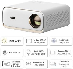 Resim Wanbo X5 Projeksiyon Cihazı 1100 ANSI Lümen, Android, Full HD, 4K DC, Otomatik Odaklama, Otomatik Keystone, Perde Algılama 