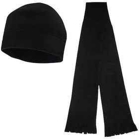 Resim Unisex Siyah Kışlık Termal Polar Bere - Polar Atkı 2'li Set Siyah 