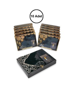 Resim 10 Adet İsme Özel Kutulu Mevlüt Hediyelik Seti Kadife Seccade,tesbih,esans,takke,örtü Çeyizlik Set Siyah 