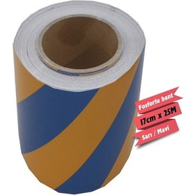 Resim Carub Reflektif Fosforlu Çapraz Şerit Bant 17 Cm x 25 Metre Sarı Mavi BR2406405 