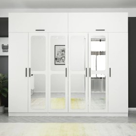 Resim Minar Kale 6 Kapaklı Aynalı Zincir Dolap-Yüklük - Beyaz 
