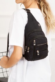 Resim Newish Unisex Krınkıl Kumaş, Su Geçirmez, Çapraz Omuz Çantası, Body Bag, Free Bag Siyah Renk, Günlük, Spor 