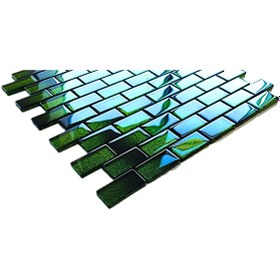 Resim MozaiKristaL Mutfak alnı ve iç dekorasyon için 23x48mm. Siyah Yeşil Sim efekti, 30x30cm. Fileli Kristal Mozaik. 