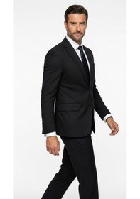 Resim Plus Scorpion Erkek Slim Fit Çift Düğme Çift Yırtmaçlı Blazer Ceket Premium Dokulu Kumaş Siyah 