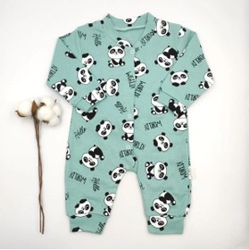 Resim bebekstar Bebek Star Panda Desenli Petrol Yeşili Bebek Tulumu %100 Cotton 