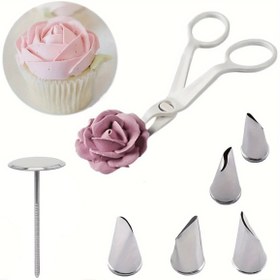 Resim 2/7 parça Paspal Seti Gül Paspal Ucu Paspal Çivi Paspal Makası Pasta Süsleme Ucu Cupcake Fırın Tepsisi Dekorasyon Fırın Araçları Paspal Araçları Pasta Araçları Krem Kurabiye Mutfak Aletleri 
