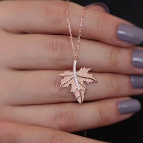 Resim Çınar Yaprağı Kadın 925 ayar Gümüş Kolye 