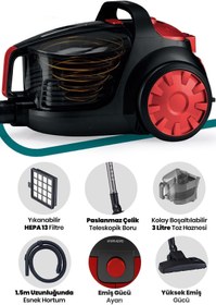 Resim GOLDMASTER Avantajlı İkili Set Toz Torbasız Elektrikli Süpürge 2600 Watt Seramik Ağır Taban Şok Buharlı Ütü 