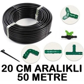 Resim 50 M. 20 Cm Aralıklı Delikli Damlama Sulama Hortumu Borusu Seti 