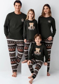 Resim Arnetta Kız Çocuk Aile Bear My Little Friend %100 Pamuklu 4 Mevsim Uzun Kollu Pijama Takım Füme 