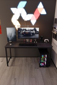 Resim Flinder Siyah 160x60 Oyuncu Masası, Bilgisayar Masası, Gamer Masası, Gaming Masa, Metal Ayaklı 