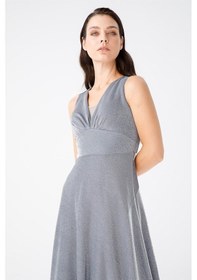 Resim Esswaap Kendinden Simli Kumaslı Abiye Gri-gri Gri 