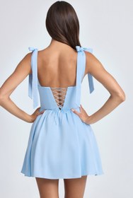 Resim Pudra Mavi Drapeli Korse Mini Elbise - S / Regular Length 