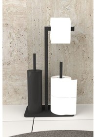 Resim Aju Tuvalet Kağıtlığı Yedekli Tuvalet Fırçası Standı Metal Ağır Devrilmez Modern Wc Kağıtlık Tutacağı Siyah 