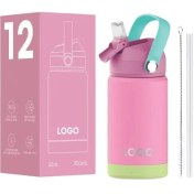 Resim Oein Çocuk Moda Macaron Su Kupası Termos Kupası Tutlu Taşınabilir Anti-Drop Silikon Kapak Su Kupası Kapasite360MLPembe (Yurt Dışından) 