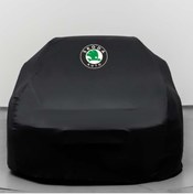 Resim Teksin Skoda Fabia Hatchback 1 (1999-2007) Uyumlu Kumaş Logolu Oto Branda - Penye Örtü Siyah 