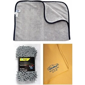 Resim Spark 2315 Oto Kurulama Havlusu & Spark 7040 Oto Yıkama Süngeri & Polikur 3219 Güderi Bez 3'lü Set 