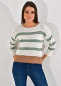 Resim Cotton Mood 20026185 Triko Çizgili Bluz Ekru Yesıl 