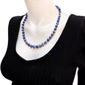 Resim Lapis Lazuli Doğal Taş Kadın Kolye, 52 cm, Lacivert, Kum Boncuklu, El Yapımı Gerdanlık, Yuvarlak 