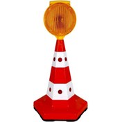 Resim İleri Trafik Solar Yuvarlak Flaşörlü Sarı Klasik Kedi Gözlü Ağırlıklı Koni Seti Trafik Dubası 