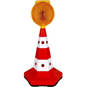 Resim İleri Trafik Solar Yuvarlak Flaşörlü Sarı Klasik Kedi Gözlü Ağırlıklı Koni Seti Trafik Dubası 