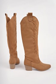 Resim Muggo RODEO Dikiş Detaylı Kalın Topuklu Kovboy Kadın Çizme 