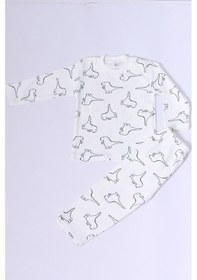 Resim Hçm Bebek Pamuk Pijama Takımı Tenkli Baskılı Bisiklet Yaka A2 Krem 