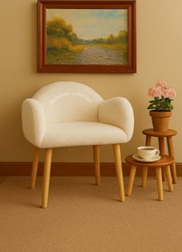 Resim BEYLERBEYİ Makyaj masası pufu, kırem renkli peluş kumaş,dekoratif puf , sırtlı puf, mini koltuk, berjer koltuk 