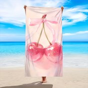 Resim 1 Adet Büyük Hızlı Kuruyan Kum Geçirmez Plaj Havlusu - Bohem Pembe Kiraz & Fiyonk Desenli Süper Yumuşak Mikrofiber, Hafif Emici, Plaj, Sörf, Kamp, Banyo İçin - İdeal Yaz Hediyesi, Piknik Örtüsü, Kıyı Temalı, Dayanıklı Malzeme, Yoga Tutkunları, Şık Plaj Giyimi, Yüksek Kaliteli Kumaş 