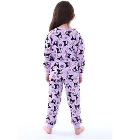 Resim Kız Çocuk Kedi Desenli Uzun Kollu Pijama Takımı-904 Mor 
