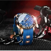Resim Fochsia Lıge Kadın Erkek Kronograf Rose Gold Mavi Kordon Tarihli Casual Quartz Saat Diğer 