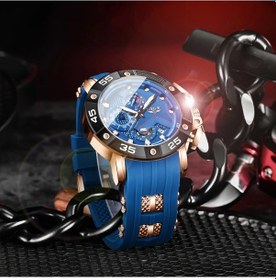 Resim Fochsia Lıge Kadın Erkek Kronograf Rose Gold Mavi Kordon Tarihli Casual Quartz Saat Diğer 