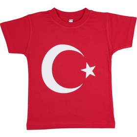 Resim By Cwhr %100 Pamuk Ay Yıldız Türk Bayraklı Tişört Kırmızı Ay Yıldızlı Kısakol Tişört 23 Nisan Çocuk Tişört 