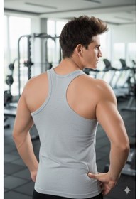 Resim Lüx Wood Lüx Erşah Erkek Pamuklu Likralı Sporcu Sırt Atlet - Kod: 515 Gri 