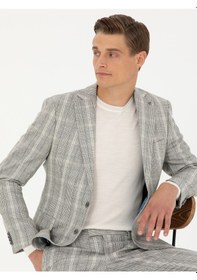 Resim Cacharel Gri Slim Fit Yün Karışımlı Ekose Takım Elbise 