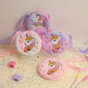 Resim 1 adet Kız Çizgi Unicorn Yuvarlak Çanta, Kızlar Crossbody Çanta, Sevimli Peluş Sikke Cüzdanı 