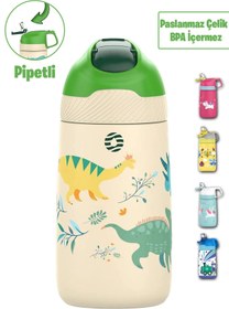 Resim Vagonlife Çocuk 350 ML Pipetli Çelik Matara Paslanmaz Çelik Termos 5 Farklı Renk 2055-350ML 