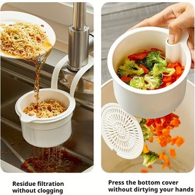 Resim 1 Adet Tek Dokunuşla Açılan Mutfak Lavabo Süzgeci - Yer Tasarruflu Musluk Montajlı, Sızdırmaz Tasarım, Kolay Temizlikli Makarna ve Sebze Yıkama için - Kompakt Lavabo Düzenleyici (Dayanıklı Plastik Yapı), Yüksek Kaliteli Süzgeç, Modern Süzgeç, Hafif Süzgeç, Verimli Tahliye, Ev Aşçıları İçin, Pasta Süzgeci, Yoğun Mutfaklar İçin 