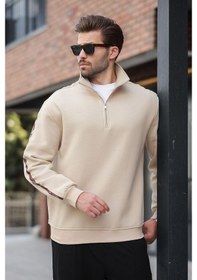 Resim Madmext Bej Fermuarlı Yarım Balıkçı Yaka Erkek Sweatshirt E7164 Bej 