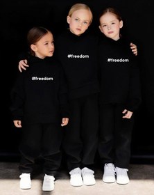 Resim Freedom Oversize Çocuk Eşofman Takımı Nakış İşlemeli & Cepli 3 İplik Şardonlu 4-14 Yaş - 31448 Siyah 