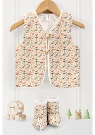 Resim Bebek Yelek & Patik 0-6 Ay Dino Bej Bej 