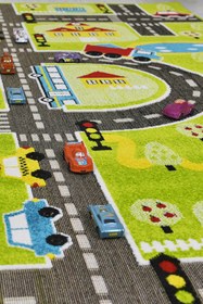 Resim Konfor Halı Anaokulu Kreş Oyun Halısı 3 Boyutlu Dokuma Yeşil Trafik 
