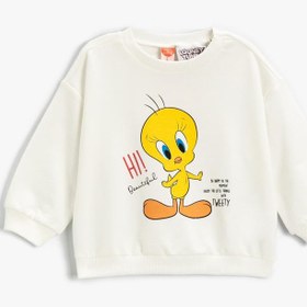 Resim Kız Bebek Tweety Lisanslı Baskılı Uzun Kollu Sweatshirt Bisiklet Yaka 
