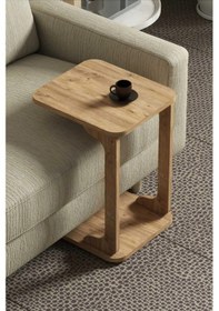 Resim Tekerlekli C Sehpa 360 Dönebilen Oval Köşelikli Şık Tasarım Koltuk Yan Sehpa Zigon Servis Sehpası - Atlantik Çam Atlantik Çam 